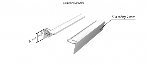 Hliníková balkonová krytka (k venkovním taženým parapetům) NOS 25 mm