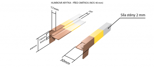 Hliníkové krytky před omítkou pro obě strany (k venkovním taženým parapetům) NOS 40 mm