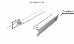 Venkovní hliníkové tažené parapety nos 25 mm - Hliníková balkonová krytka (k venkovním taženým parapetům) NOS 25 mm