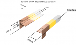 Venkovní hliníkové tažené parapety nos 40 mm - Hliníkové krytky před omítkou barva RAL na přání zákazníka (pro obě strany) NOS 40 mm